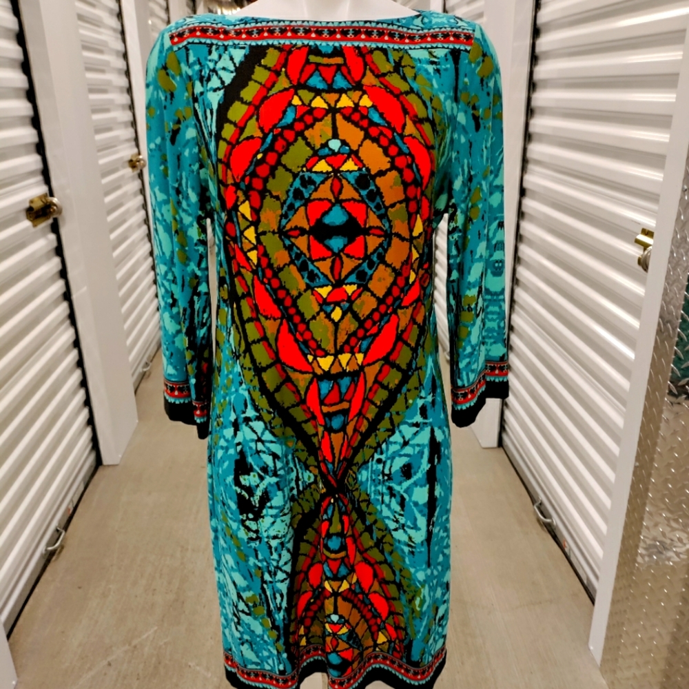 Beige by eci Geoprint Mosaic MulticolorDress sz 8